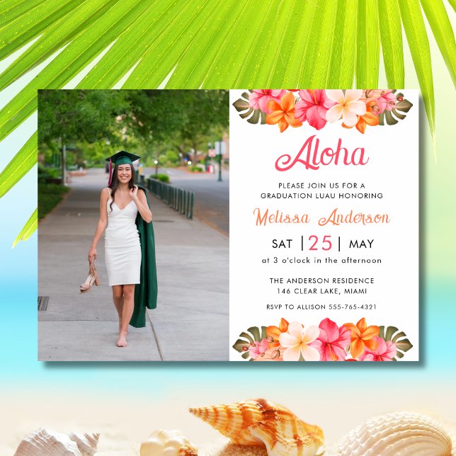 Invitation Aloha Hibiscus Tropical Fleur Photo Diplôme (Créateur téléchargé)
