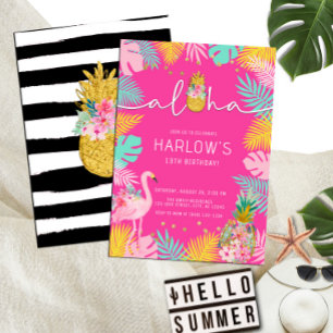 Invitation Aloha Hot rose Tropical Luau Flamant rose Annivers