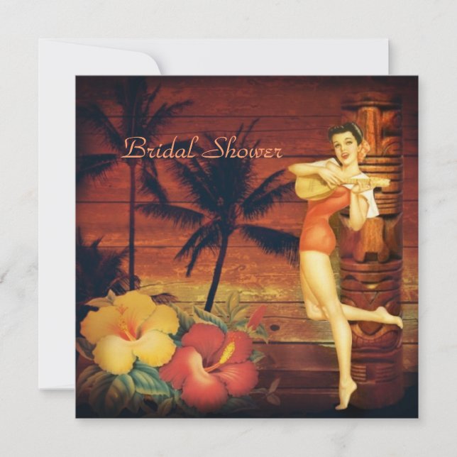 Invitation Aloha Hula Girl hawaii douche rétro de plage (Devant)