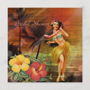 Invitation Aloha Hula Girl hawaii douche rétro de plage