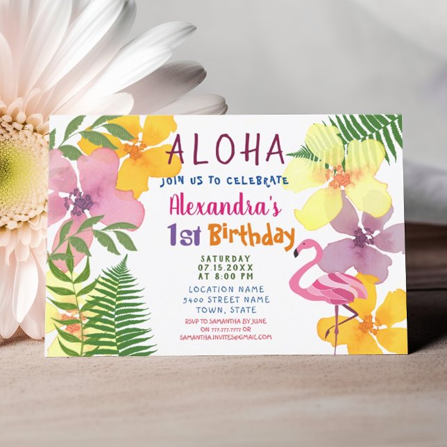 Invitation Aloha Luau 1er anniversaire Tropical (Créateur téléchargé)