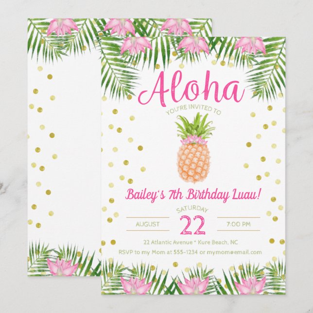 Invitation Aloha Luau Anniversaire Anniversaire Anniversaire  (Devant / Derrière)