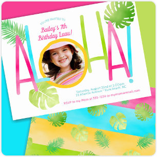 Invitation Aloha Luau Anniversaire Photo tropicale