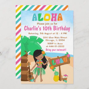 Invitation Aloha Luau Beach Anniversaire Africaine Américaine