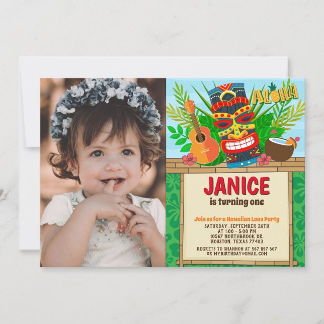 Invitation Aloha Luau Hawaiian Tropical Summer Birthday Photo (Devant)