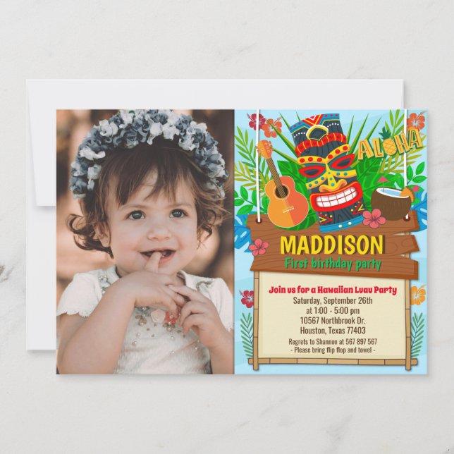 Invitation Aloha Luau Hawaiian Tropical Summer Birthday Photo (Devant)