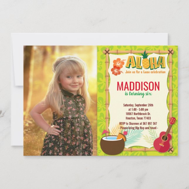 Invitation Aloha Luau Hawaiian Tropical Summer Birthday Photo (Devant)