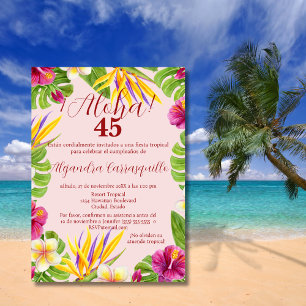 Invitation Aloha Luau, rose hawaïen espagnol 45e anniversaire