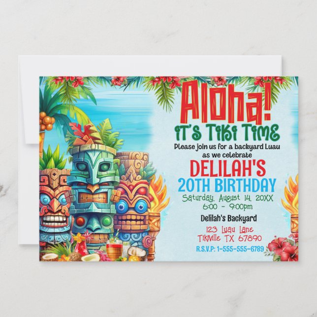 Invitation Aloha Luau Tiki fête d'anniversaire (Devant)