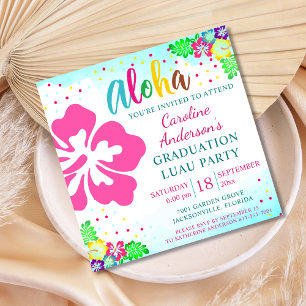 Invitation Aloha Luau Tropical Hibiscus Carré Graduation