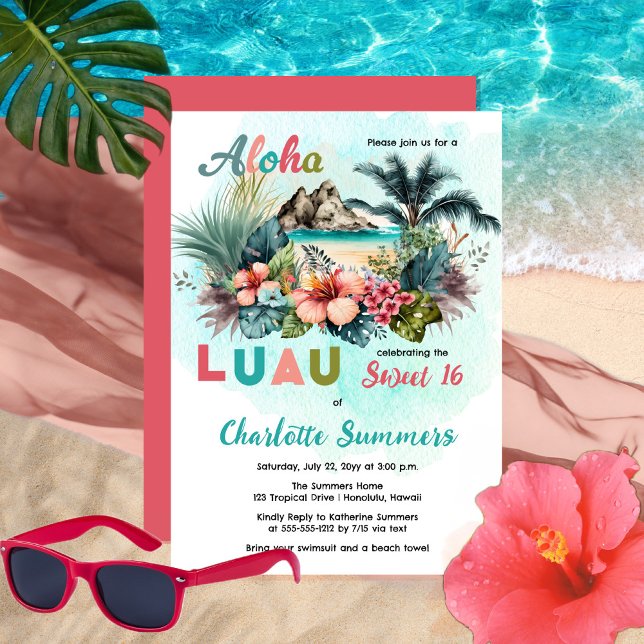 Invitation Aloha Luau Tropical Island Beach Sweet 16 Party (Créateur téléchargé)