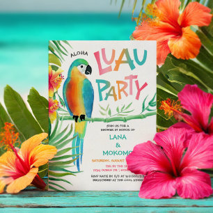Invitation Aloha Luau Tropical Parrot Couples Douche