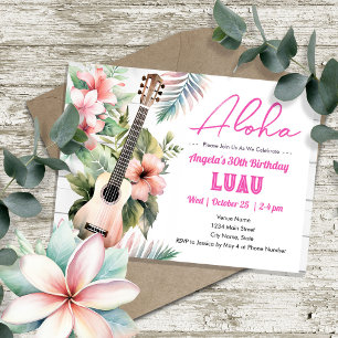 Invitation Aloha Luau ukulele Adulte Anniversaire