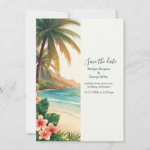Invitation aloha mariage tropical Hawaï plage Palm Coastal