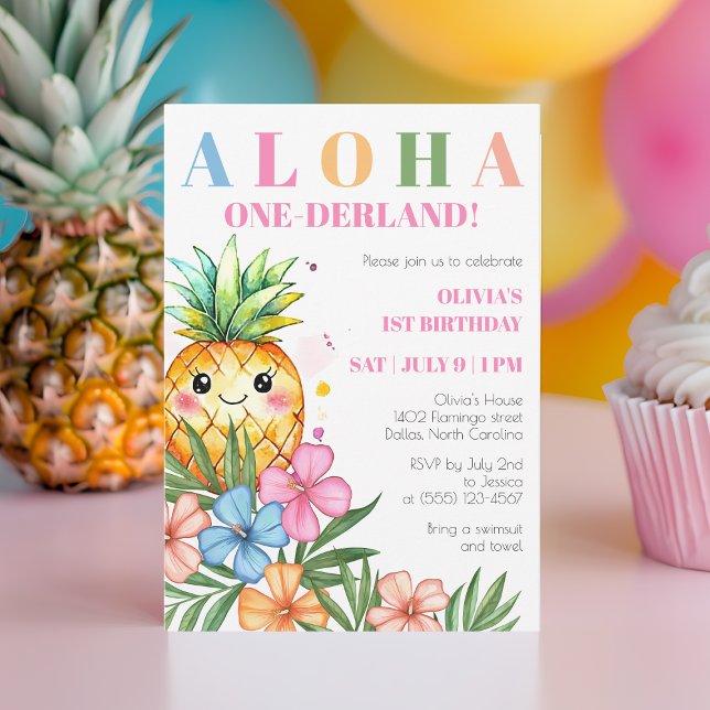 Invitation Aloha Onederland Été Ananas 1er Anniversaire (Aloha Onederland Summer Pineapple 1st Birthday Invitation)