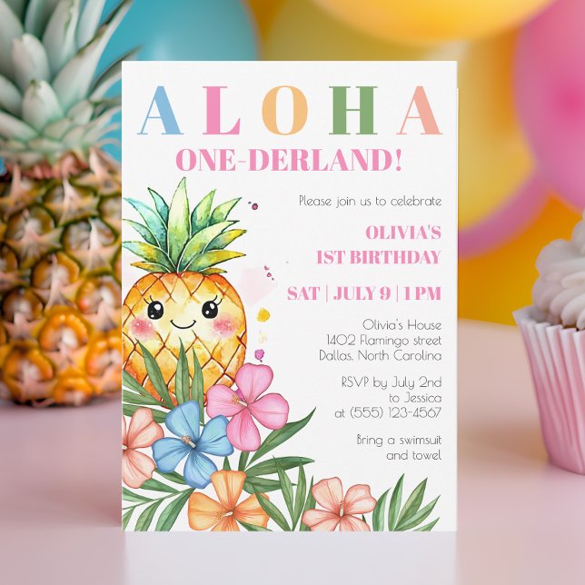 Invitation Aloha Onederland Été Ananas 1er Anniversaire (Aloha Onederland Summer Pineapple 1st Birthday Invitation)