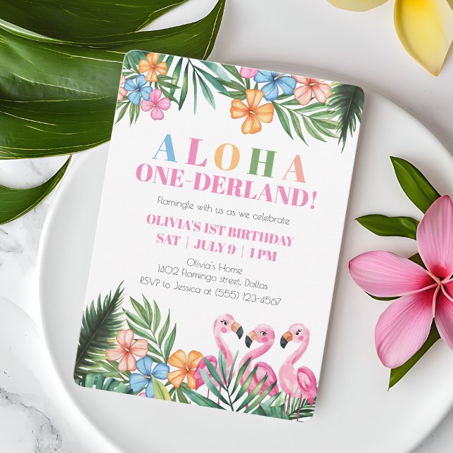 Invitation Aloha Onederland Été Fille tropicale 1er anniversa (Aloha Onederland Summer Tropical Girl 1st Birthday Invitation)