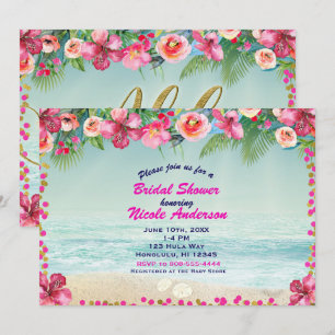 Invitation ALOHA Or Gold Tropical Beach Hibiscus Été Luau