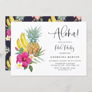 Invitation Aloha Pineapple et Hibiscus Tropical Pool Party