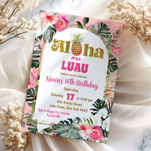 Invitation Aloha Pink Tropical Floral Anniversaire