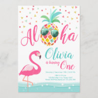 Aloha rose d'invitation d'anniversaire de Flamant