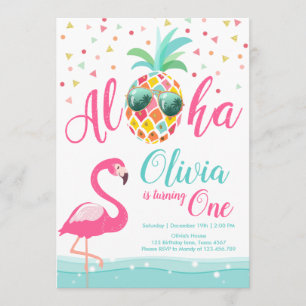 Invitation Aloha rose d'invitation d'anniversaire de Flamant