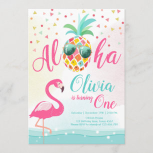 Invitation Aloha rose d'invitation d'anniversaire de Flamant