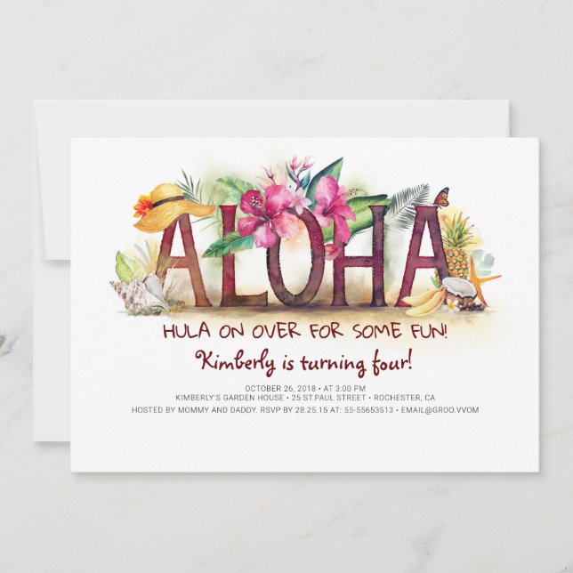 Invitation Aloha Tropical Beach Anniversaire d'ananas (Devant)