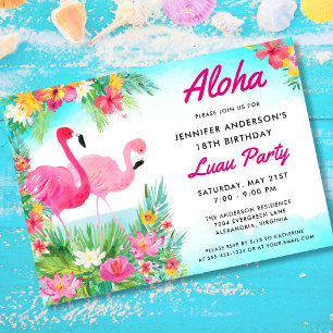Invitation Aloha Tropical Flamant rose Luau Anniversaire