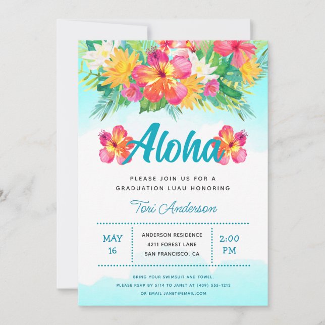 Invitation Aloha Tropical Graduation Luau Parties scintillant (Devant)