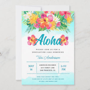 Invitation Aloha Tropical Graduation Luau Parties scintillant
