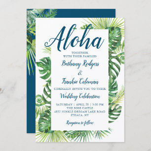 Invitation Aloha Tropical Greenery Blue Beach Mariage