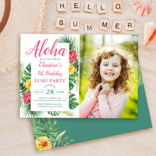Invitation Aloha Tropical Greenery Luau Photo Anniversaire