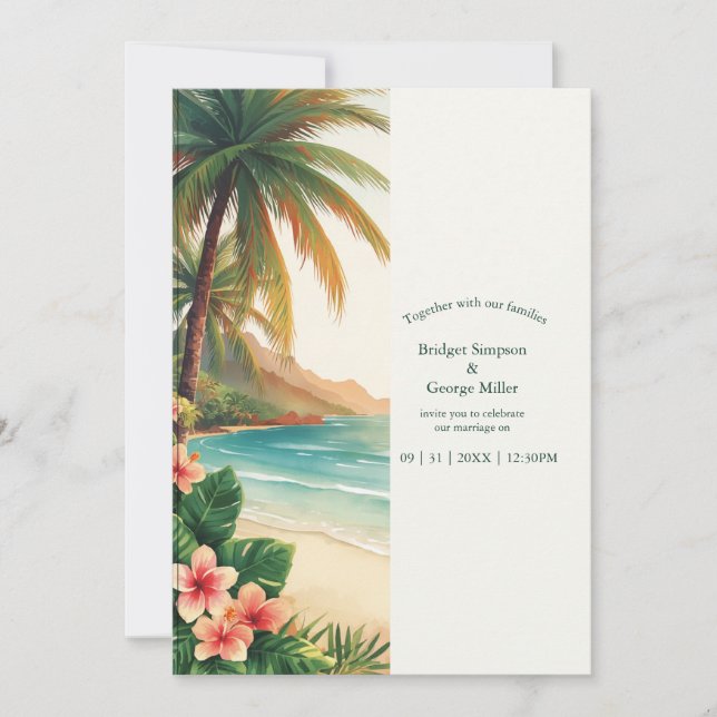 Invitation aloha tropical Hawaï plage mariage côtier Palm (Devant)