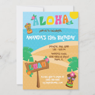 Invitation Aloha ! Tropical, Hawaii Luau Fête d'anniversaire