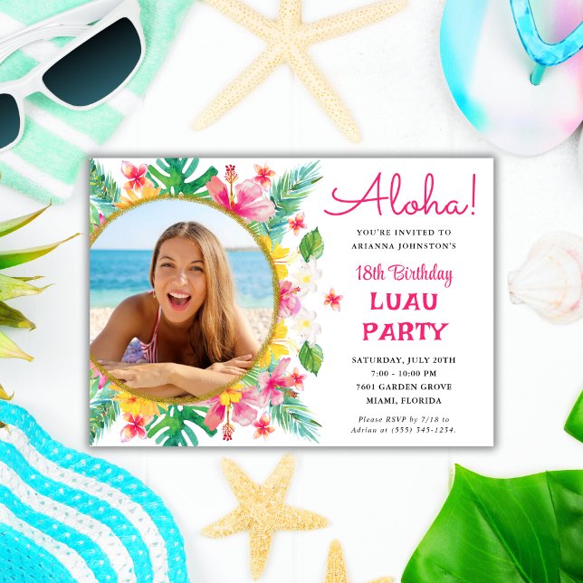 Invitation Aloha Tropical Hawaiian Luau Birthday Photo (Créateur téléchargé)