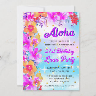 Invitation Aloha Tropical Hawaiian Luau fête d'anniversaire