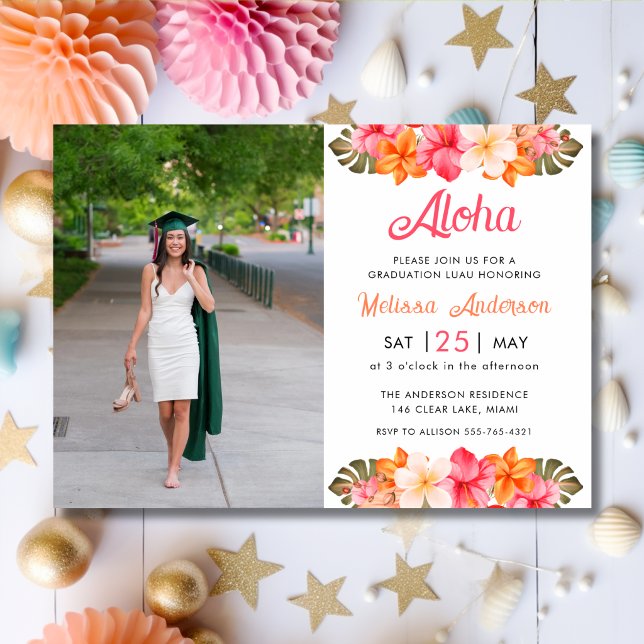 Invitation Aloha Tropical Hibiscus Floral Photo Graduation (Créateur téléchargé)