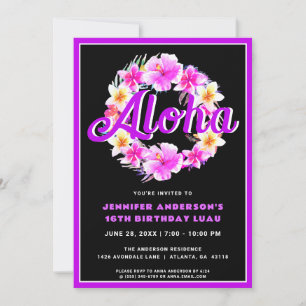 Invitation Aloha Tropical Luau Neon Violet Anniversaire