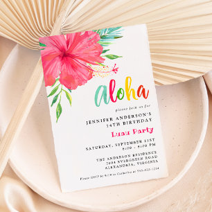 Invitation Aloha Tropical Luau Pink Hibiscus fête d'anniversa