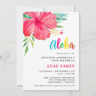 Invitation Aloha Tropical Pink Hibiscus Floral Luau Anniversa