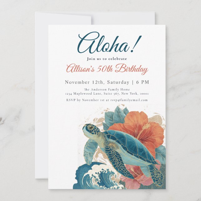 Invitation Aloha Tropical Sea Turtle Hawaiian Luau Birthday (Devant)