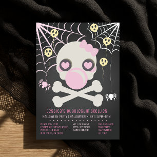 INVITATION ALORS CUTE ROSE BUBBLEGUM SKELLIES HALLOWEEN PARTY