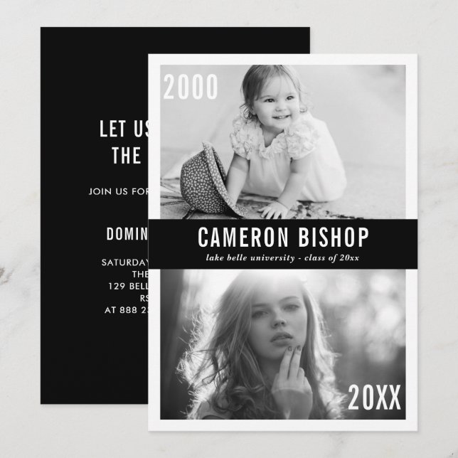 Invitation Alors et maintenant Photo Graduation Party Invitat (Devant / Derrière)