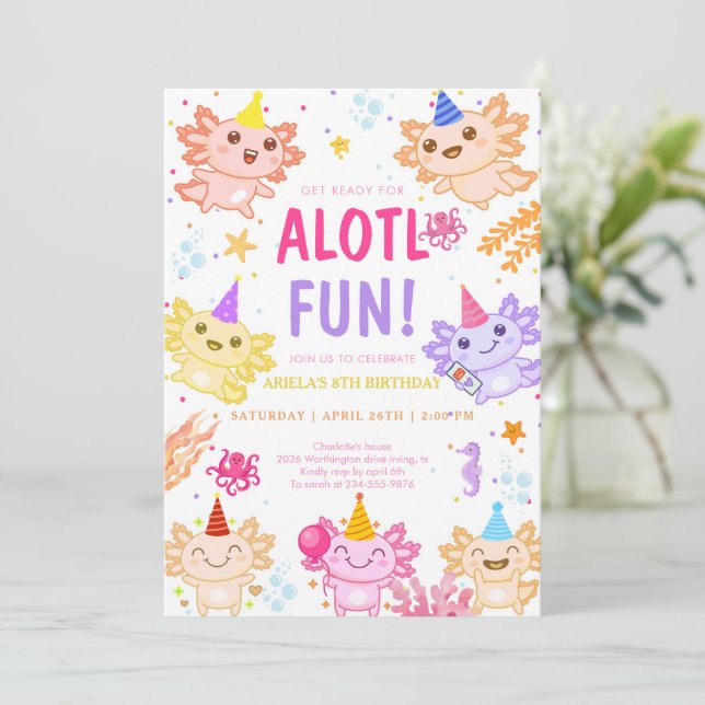 Invitation Alotl Fun Axolotl Under Sea Birthday (Debout devant)