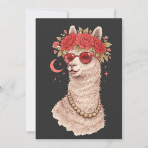Invitation Alpaca avec couronne florale et lunettes de soleil