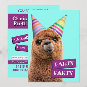 Invitation Alpaca portant des chapeaux de fête
