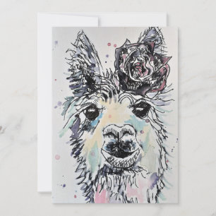 Invitation Alpacca Llama Art Aquarelle Anniversaire Invitatio