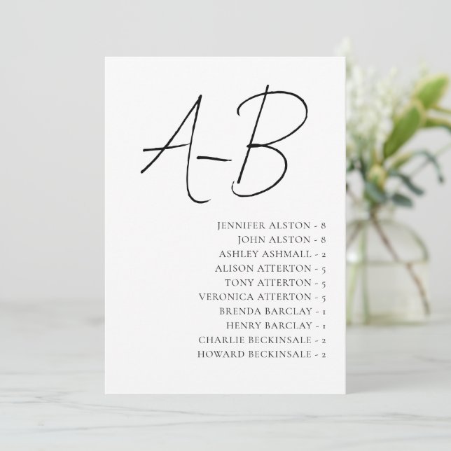 Invitation Alphabetical Seating Chart,Minimalist Wedding Card (Debout devant)