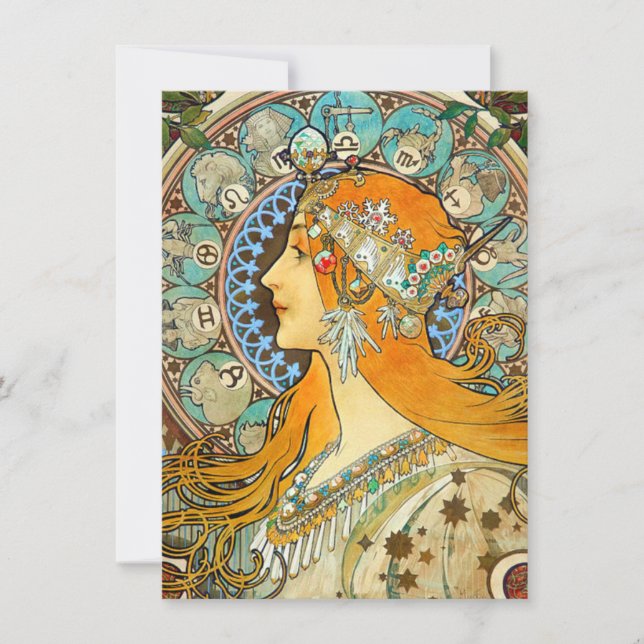 Invitation Alphonse Mucha Art Nouveau Zodiac (Devant)
